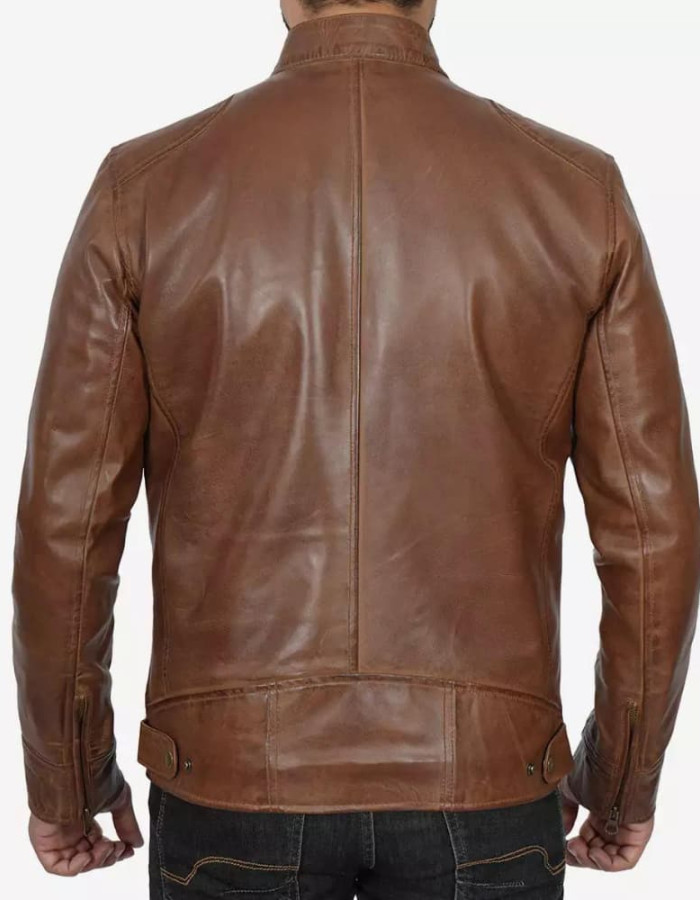 Cafe Racer Waxed Chocolate Brown Motorcycle Leather Jacket