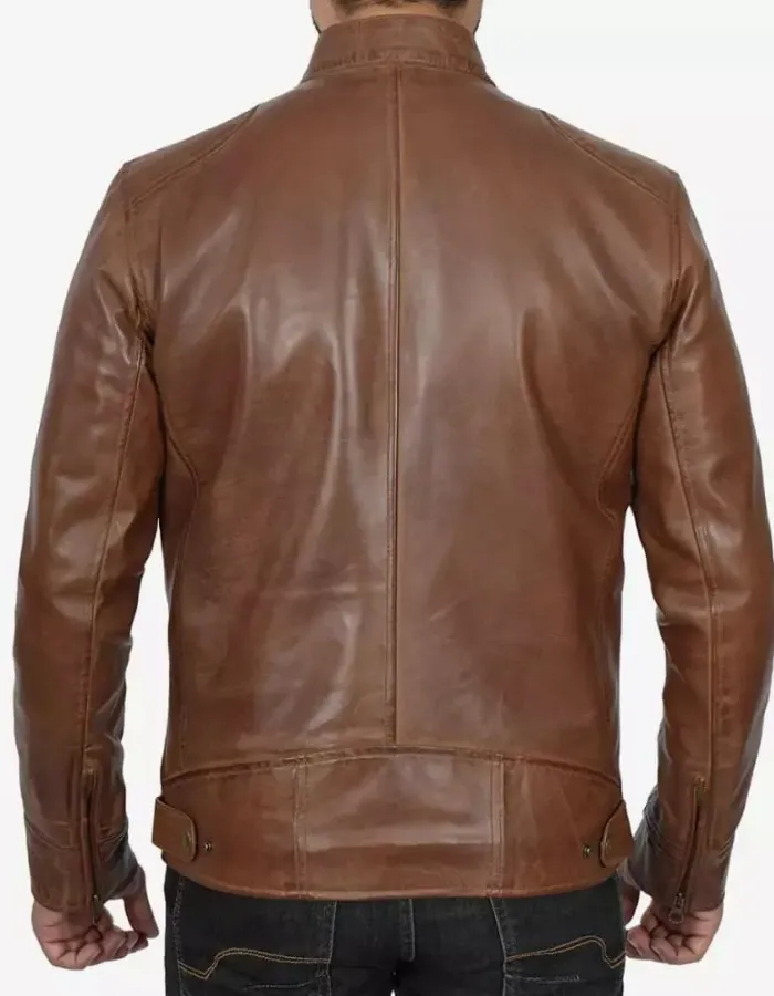 Cafe Racer Waxed Chocolate Brown Motorcycle Leather Jacket