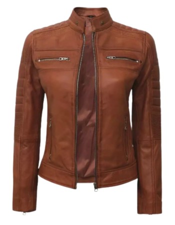 Cafe Racer Womens Tan Brown Padded Leather Jacket