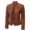 Cafe Racer Womens Tan Brown Padded Leather Jacket