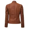 Cafe Racer Womens Tan Brown Padded Leather Jacket
