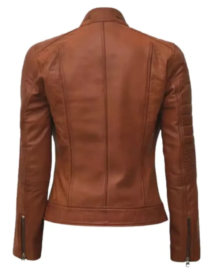 Cafe Racer Womens Tan Brown Padded Leather Jacket