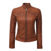 Cafe Racer Womens Tan Brown Padded Leather Jacket Cafe Racer Womens Tan Brown Padded Leather Jacket