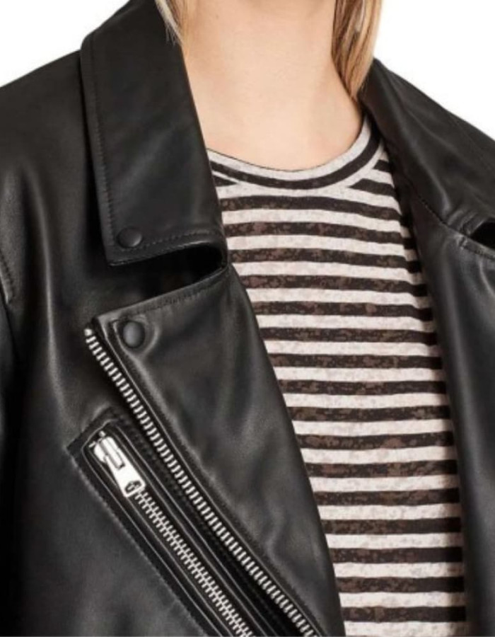 Emily In Paris Camille Black Biker Leather Jacket
