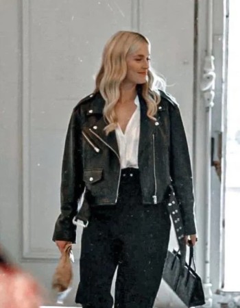 Emily In Paris Camille Black Biker Leather Jacket Emily In Paris Camille Black Biker Leather Jacket