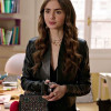 Emily in Paris Lily Collins (Emily Cooper) Black Leather Jacket Emily in Paris Lily Collins (Emily Cooper) Black Leather Jacket