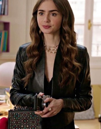 Emily in Paris Lily Collins (Emily Cooper) Black Leather Jacket