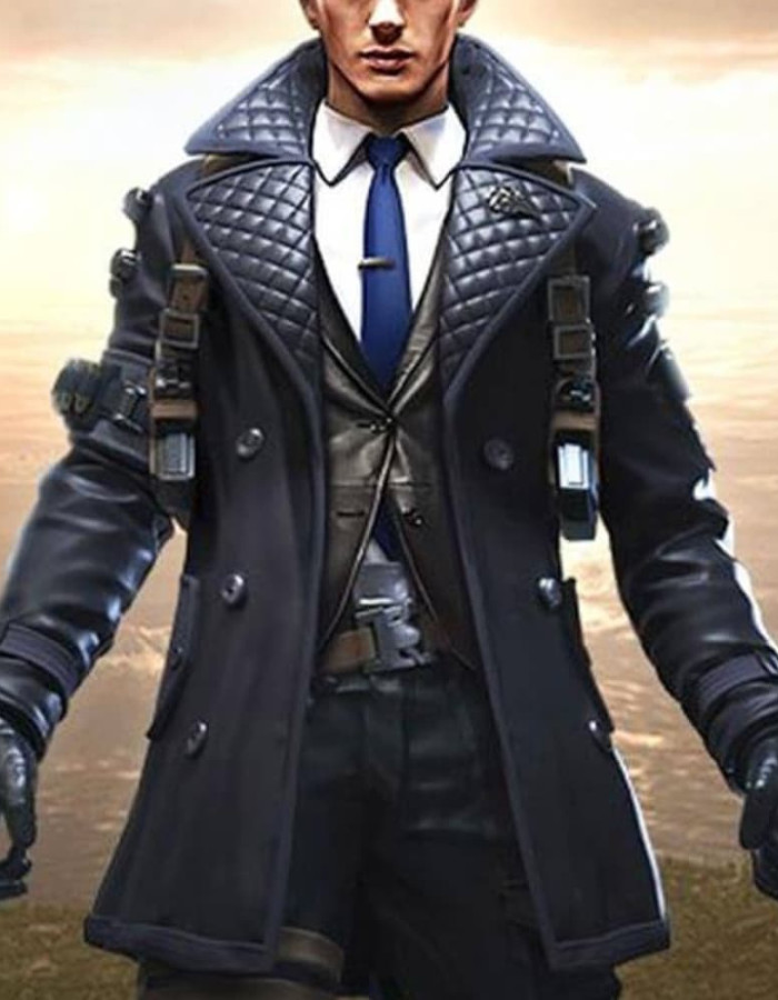 Free Fire Battlegrounds Rafael Black Leather Trench Coat Free Fire Battlegrounds Rafael Black Leather Trench Coat