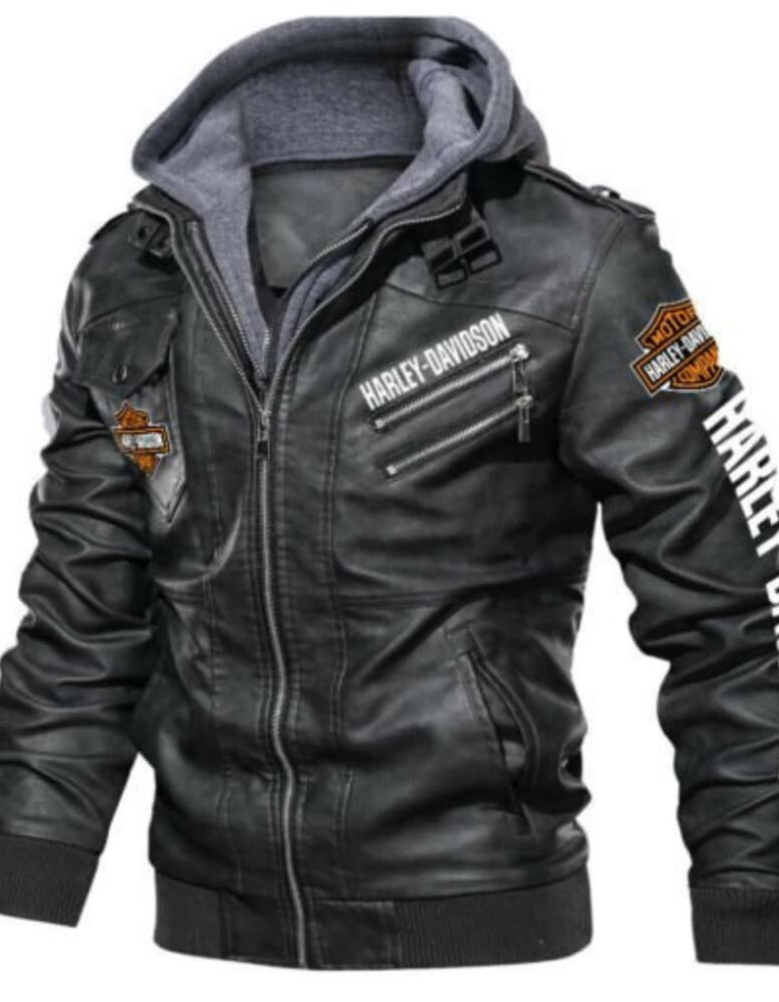 Harley-Davidson Motorcycle Black Hooded Leather Jacket Harley-Davidson Motorcycle Black Hooded Leather Jacket