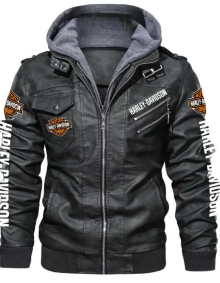 Harley-Davidson Motorcycle Black Hooded Leather Jacket