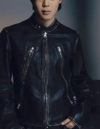 Jimin Black Biker Leather Jacket