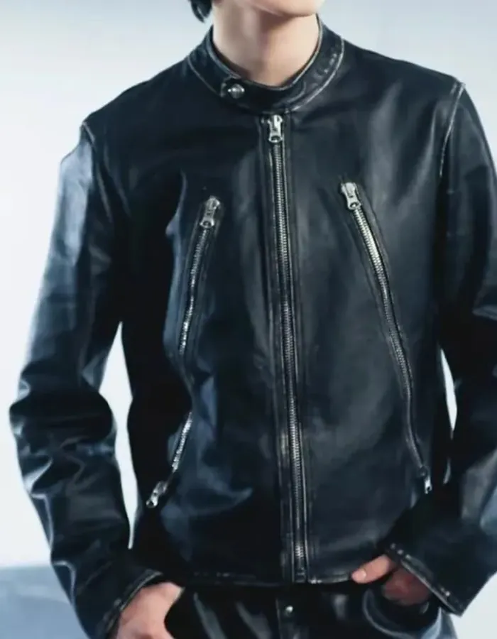 Jimin Black Biker Leather Jacket Jimin Black Biker Leather Jacket