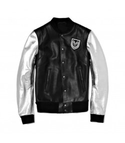 Justin Bieber Black And Silver Leather Bomber Varsity Jacket