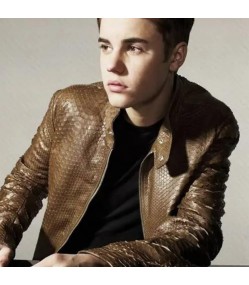 Justin Bieber Brown Snake Leather Jacket