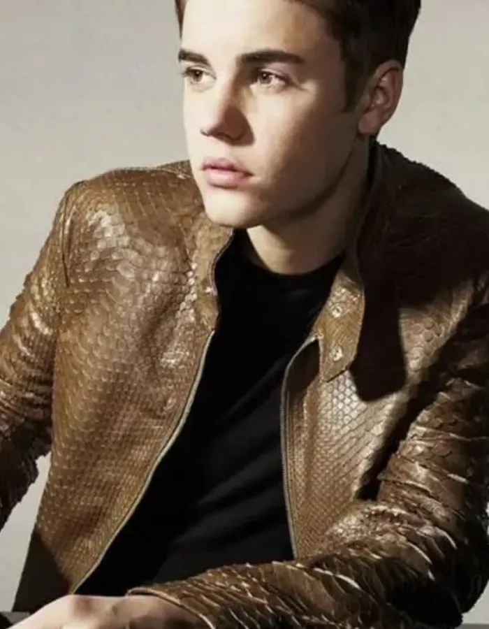 Justin Bieber Brown Snake Leather Jacket Justin Bieber Brown Snake Leather Jacket