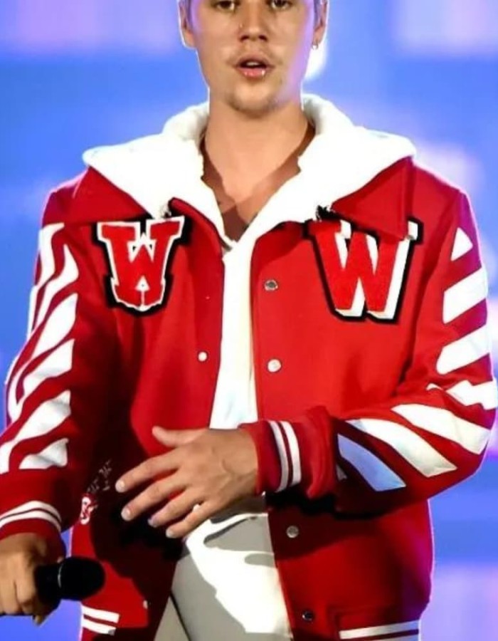Justin Bieber Red Varsity Jacket Justin Bieber Red Varsity Jacket