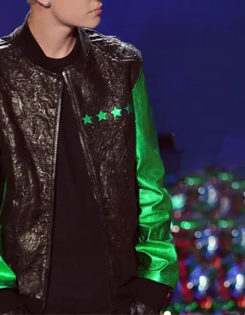 Justin Bieber X Factor Green Bomber Leather Jacket