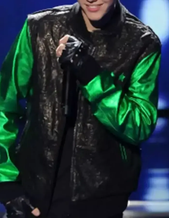 Justin Bieber X Factor Green Bomber Leather Jacket Justin Bieber X Factor Green Bomber Leather Jacket