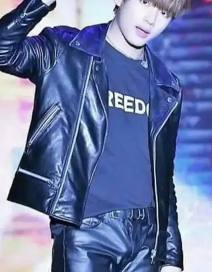 BTS Kim Taehyung Black Motorcycle Leather Jacket BTS Kim Taehyung Black Motorcycle Leather Jacket