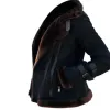 Meghan Aviator Black Bomber Shearling Fur Jacket Meghan Aviator Black Bomber Shearling Fur Jacket