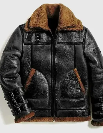 Men RAF B3 Aviator Black Shearling Leather Bomber Jacket