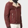 Men’s Aviator Shearling Burgundy Leather Jacket Men’s Aviator Shearling Burgundy Leather Jacket