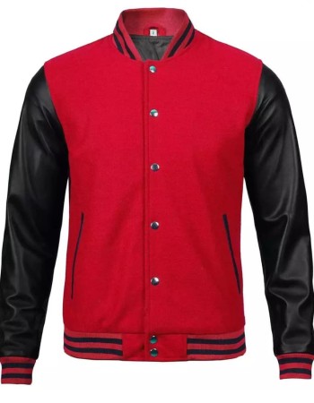Men's Baseball Style Red Letterman Varsity Bomber Jacket