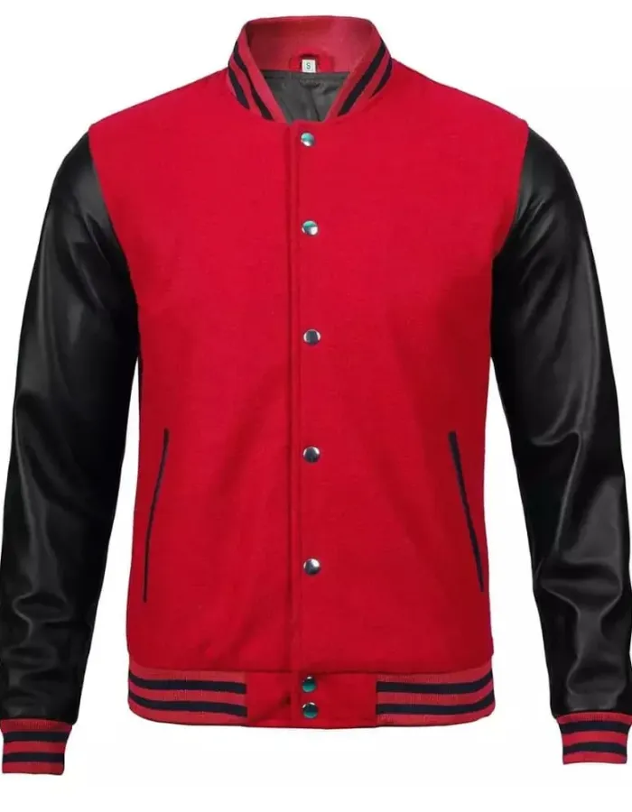 Men's Baseball Style Red Letterman Varsity Bomber Jacket Men's Baseball Style Red Letterman Varsity Bomber Jacket
