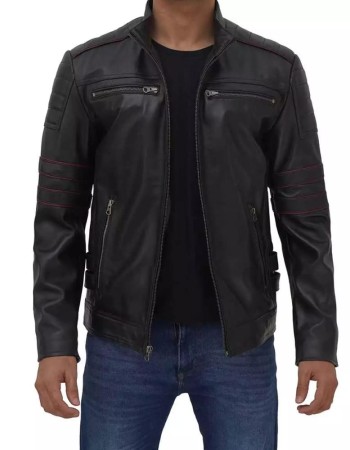 Men's Black Cafe Racer Biker Leather Jacket