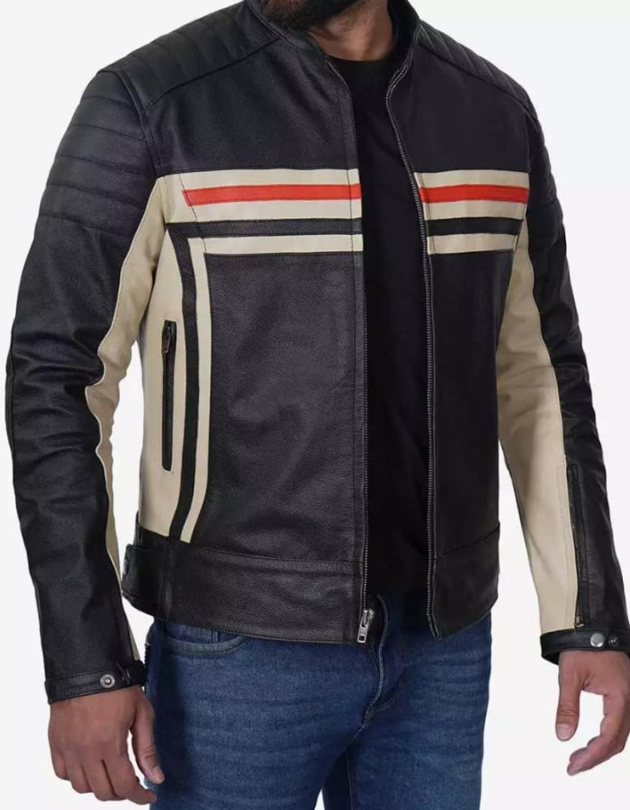 Men's Black Cafe Racer Padded Leather Jacket Men's Black Cafe Racer Padded Leather Jacket