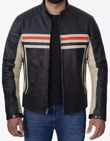 Men's Black Cafe Racer Padded Leather Jacket