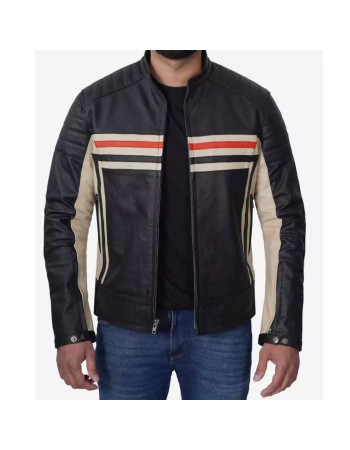 Men's Black Cafe Racer Padded Leather Jacket