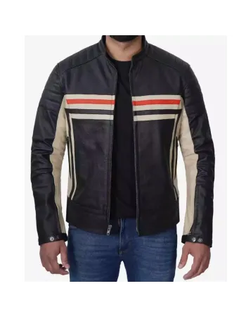 Men's Black Cafe Racer Padded Leather Jacket
