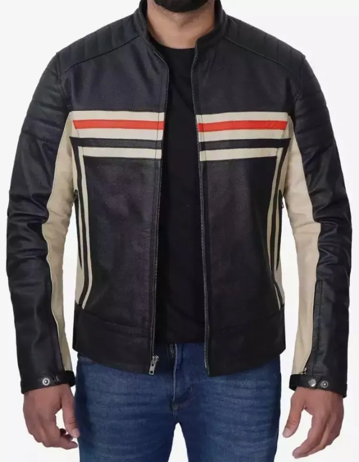 Men's Black Cafe Racer Padded Leather Jacket