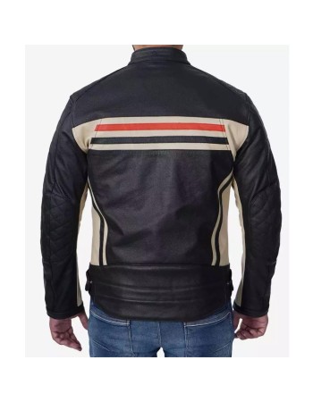 Men's Black Cafe Racer Padded Leather Jacket Men's Black Cafe Racer Padded Leather Jacket