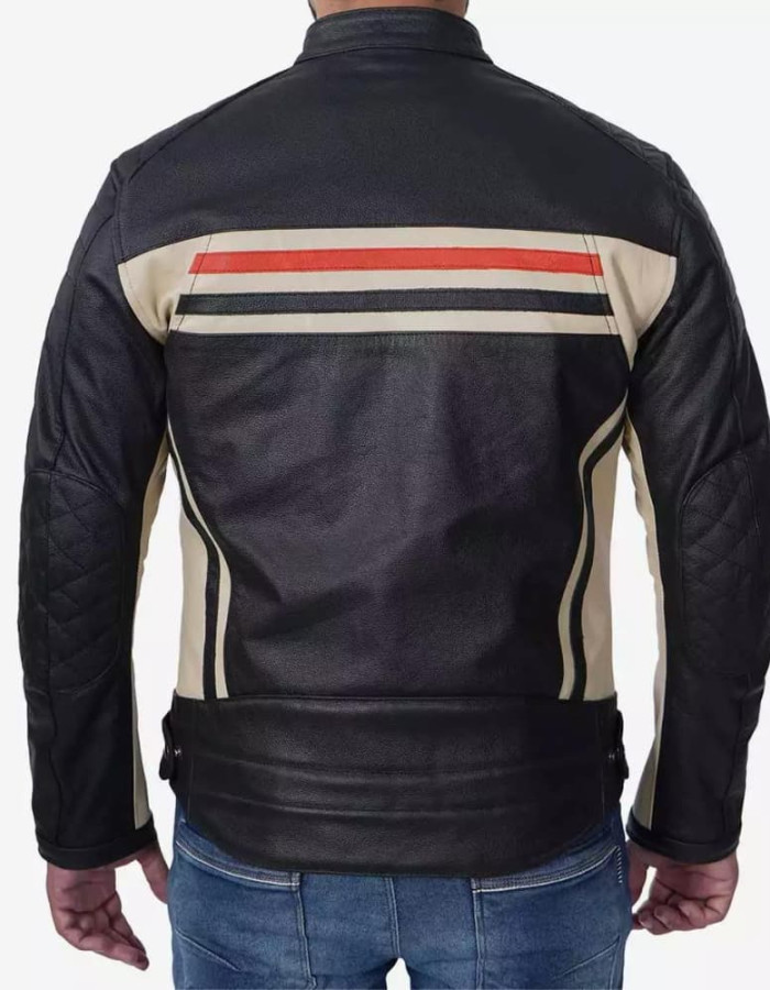 Men's Black Cafe Racer Padded Leather Jacket Men's Black Cafe Racer Padded Leather Jacket