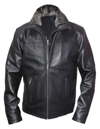 Men's Fur Black Leather Shearling Jacket
