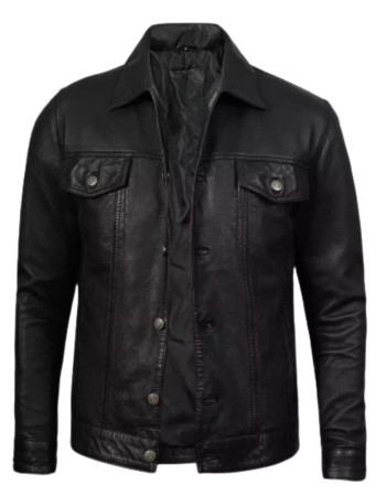 Men's Black Trucker Leather Jacket