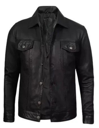 Men's Black Trucker Leather Jacket