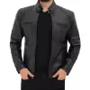 Men's Black Padded Shoulder Cafe Racer Leather Jacket