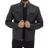Men's Black Padded Shoulder Cafe Racer Leather Jacket Men's Black Padded Shoulder Cafe Racer Leather Jacket