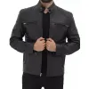 Men's Black Padded Shoulder Cafe Racer Leather Jacket