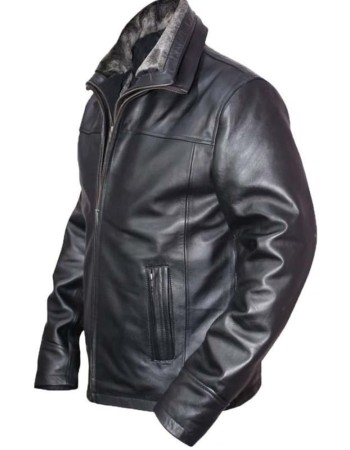 Men's Fur Black Leather Shearling Jacket