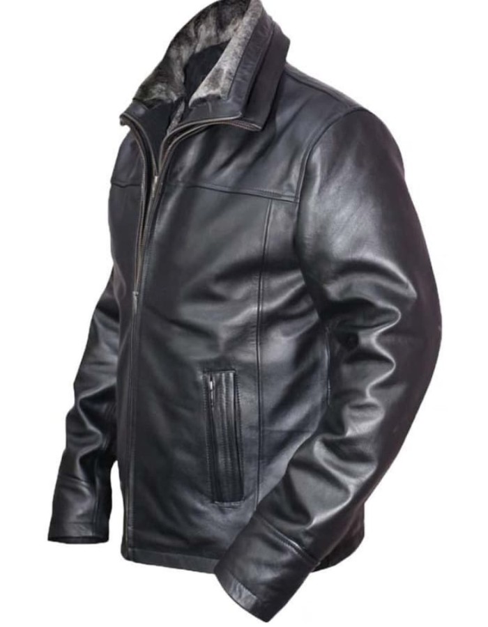 Men's Fur Black Leather Shearling Jacket