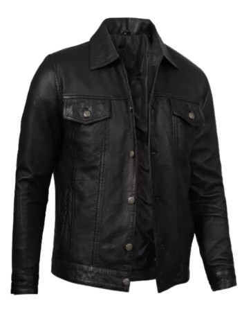 Men's Black Trucker Leather Jacket