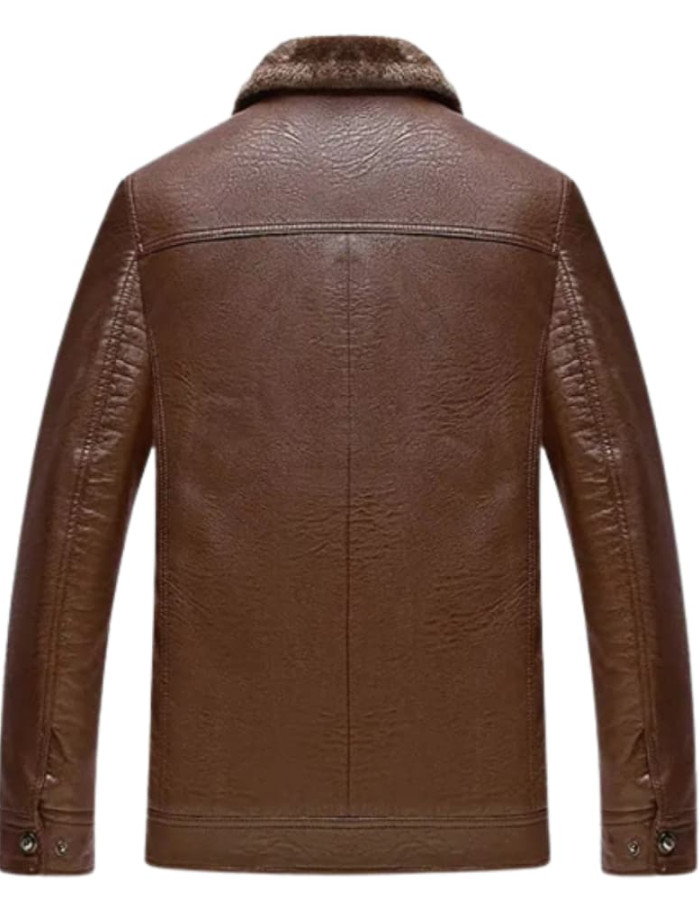 Men's Brown Fur Coat Style Leather Jacket Men's Brown Fur Coat Style Leather Jacket