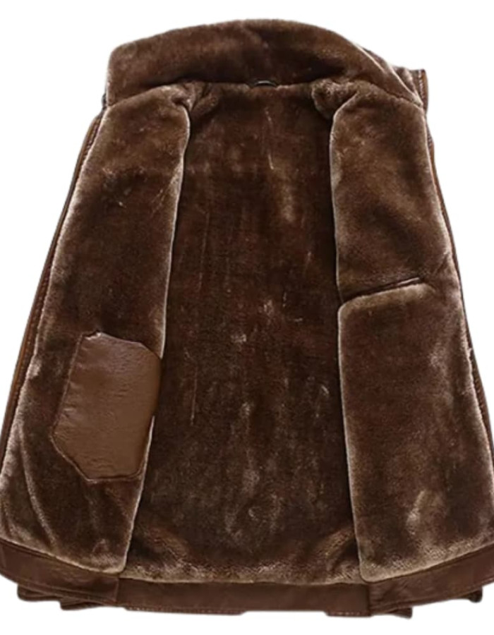 Men's Brown Fur Coat Style Leather Jacket Men's Brown Fur Coat Style Leather Jacket