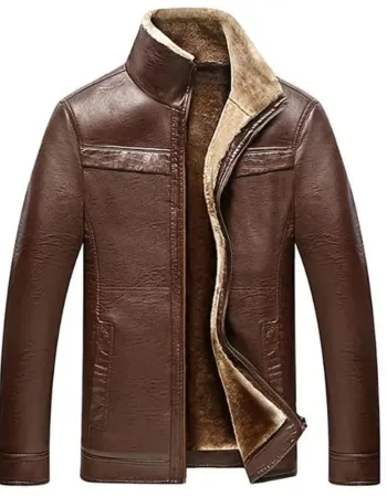 Men's Brown Fur Coat Style Leather Jacket