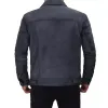 Mens Grayish Blue Trucker Leather Jacket