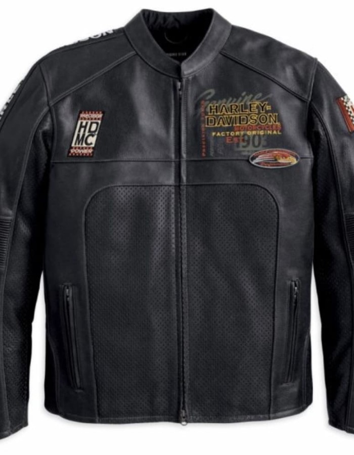 Men’s Harley Davidson Perforated Black Leather Jacket Men’s Harley Davidson Perforated Black Leather Jacket
